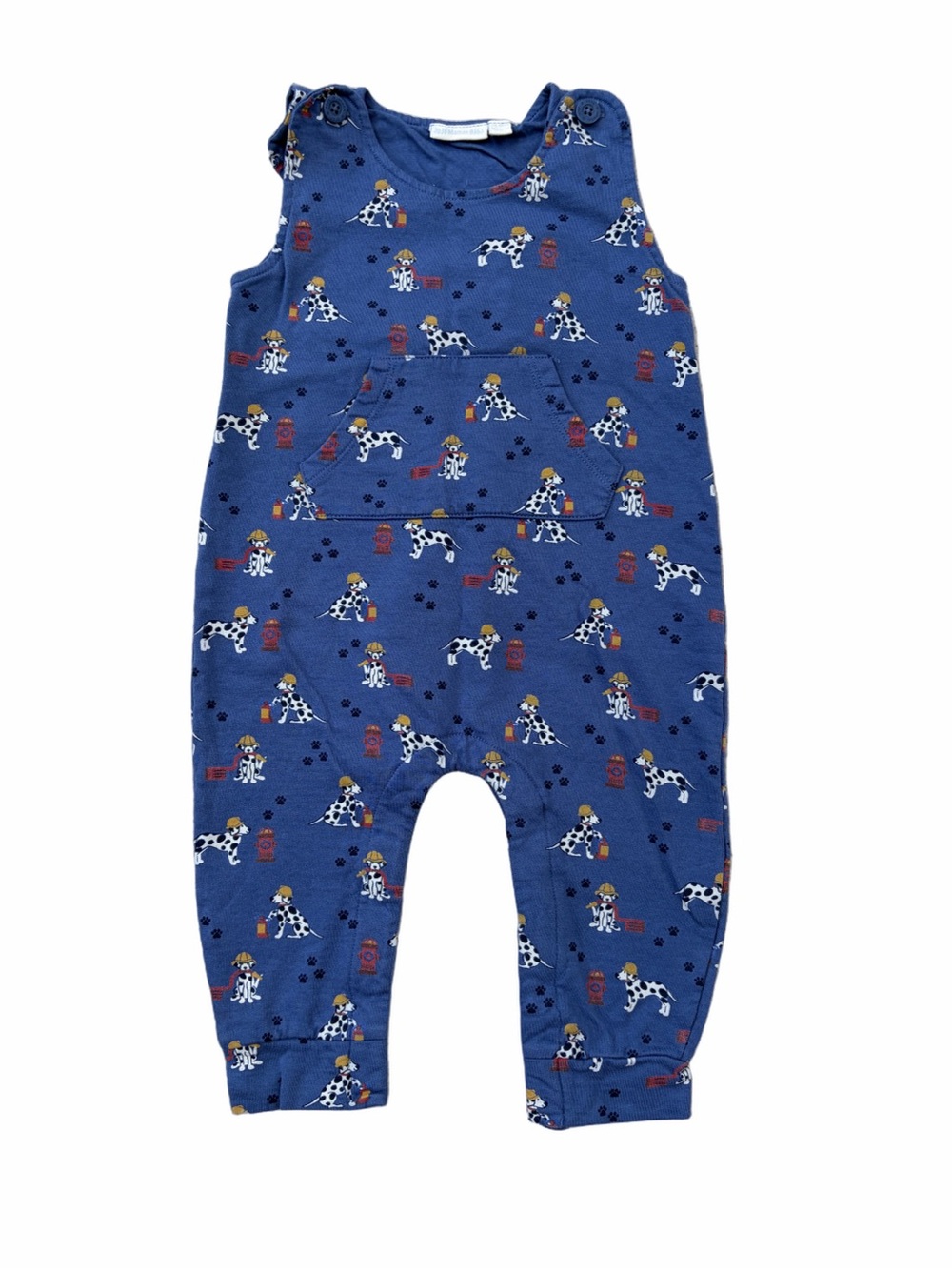Jojo Maman Bebe Size 12-18 Months Dalmatian Dog Fire Hose Blue Overalls